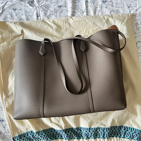 Tory Burch Perri Taupe Leather Tote Bag - Picture 4 of 5